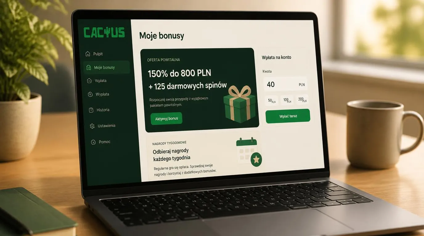 Ekran z ofertą bonusu powitalnego i polem wpłaty minimalnego depozytu